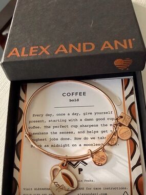 Alex and Ani Rose Gold Coffee Cup Charm Bangle Bracelet